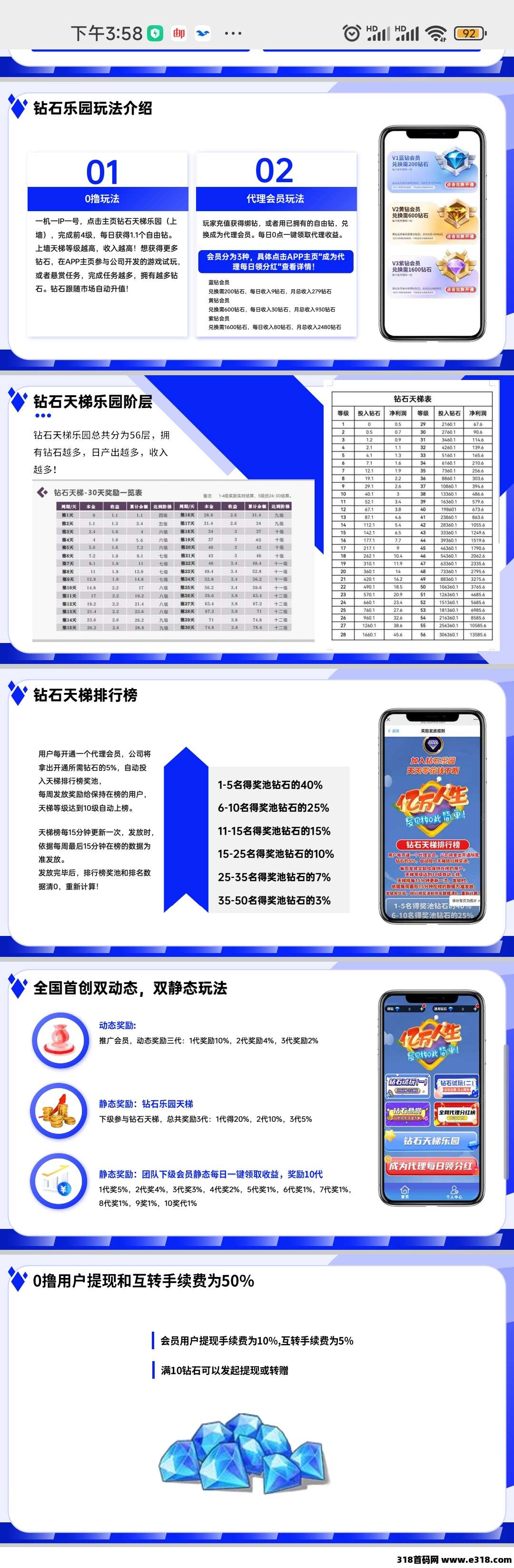 钻石乐园，上墙模式，平台自带提现功能