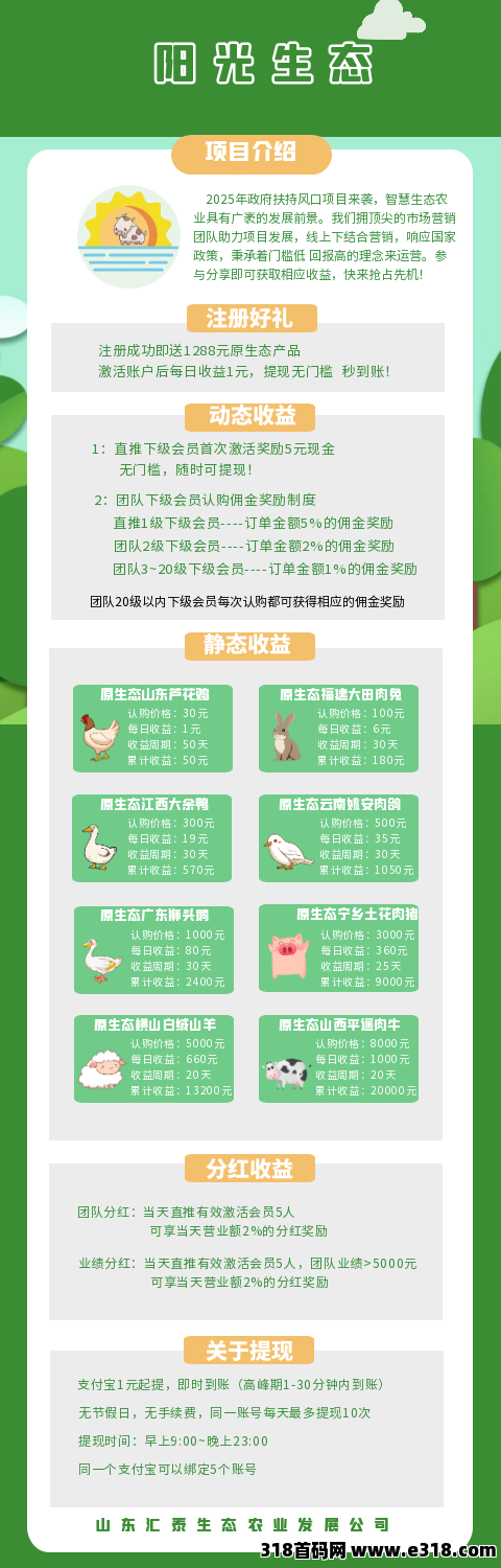 【阳光生态】最新项目刚上线，项目稳定，官方扶持，提米秒到，来团队长对接政策拉满